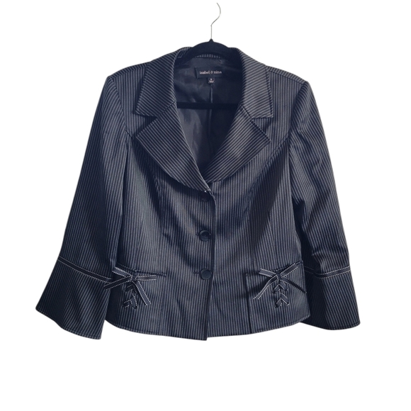 Isabel & Nina Black Pinstripe 3/4 Sleeve Cropped Blazer Jacket Women's Size 12 - Picture 1 of 12